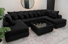 Jet Black Channel-Tufted U-Shape Sofa (XL)