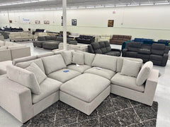 Ivory Boucle L-Shape Sectional Sofa with footstoll