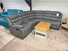 Storm Grey Leather Reclining Corner Sofa