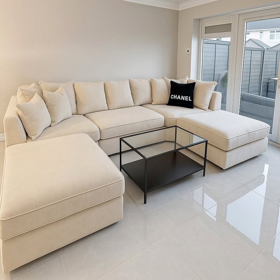 Taupe Fabric U-Shape Sectional Sofa