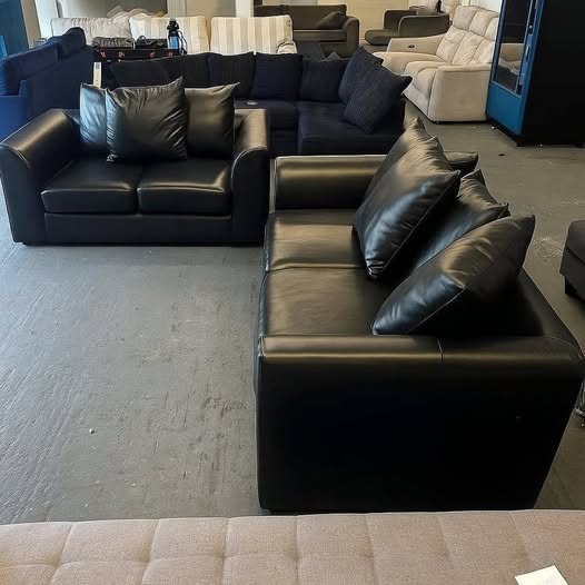 Jet Black Leather 2+3-Seater Sofa set