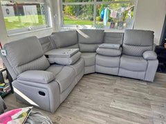 Slate Grey Leather Reclining Corner Sofa