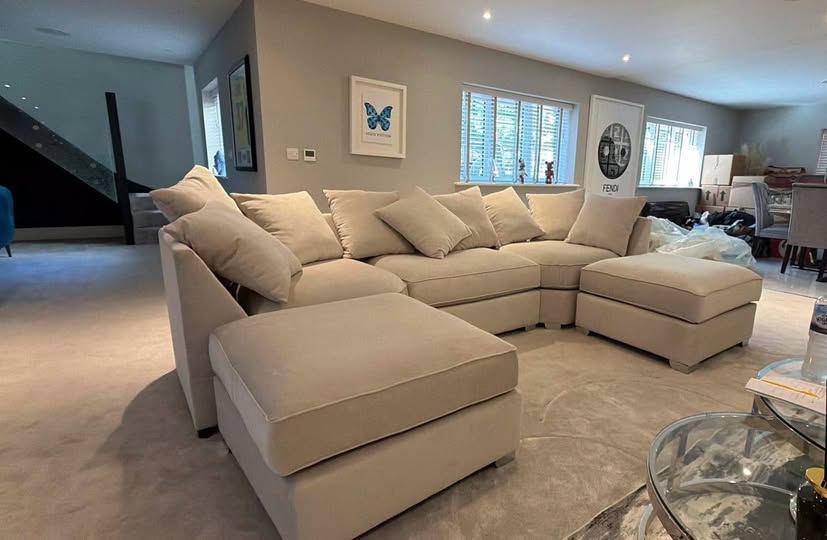 Sand Beige Fabric U-Shape Sectional Sofa (Large)