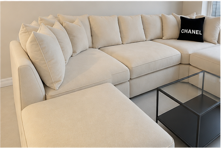 Taupe Fabric U-Shape Sectional Sofa