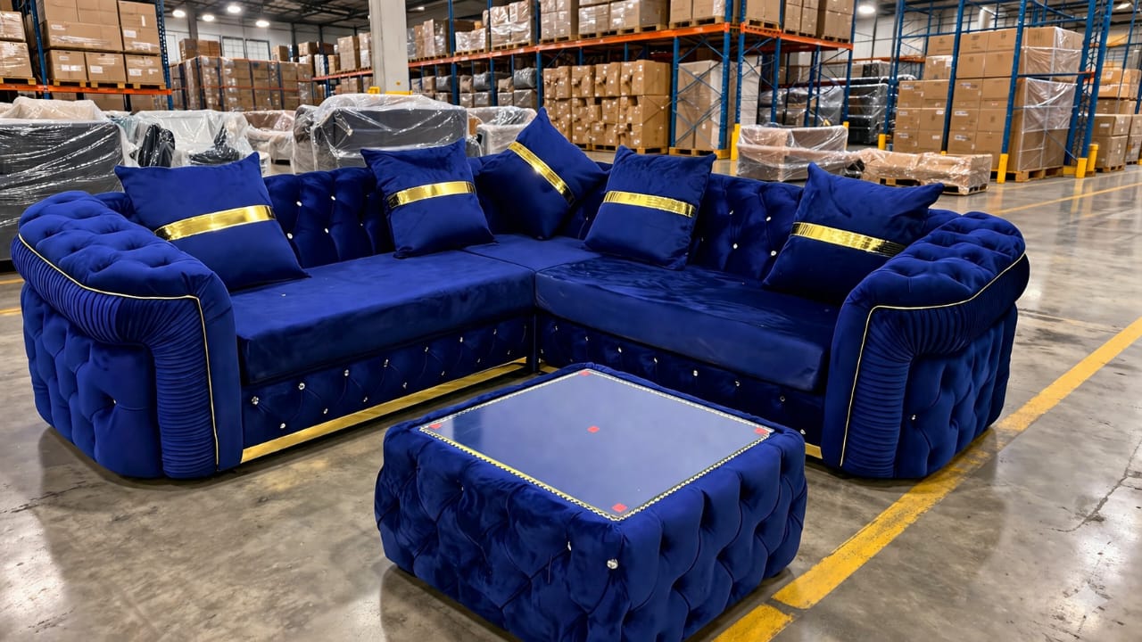 Royal Blue Velvet Chesterfield Corner Sofa