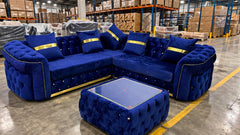 Royal Blue Velvet Chesterfield Corner Sofa