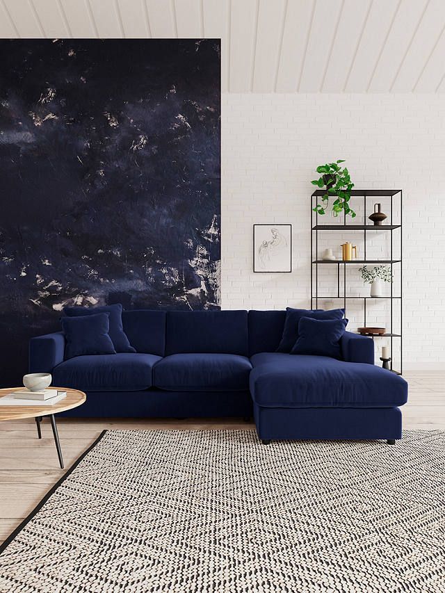 Navy Blue Velvet Chaise Sofa