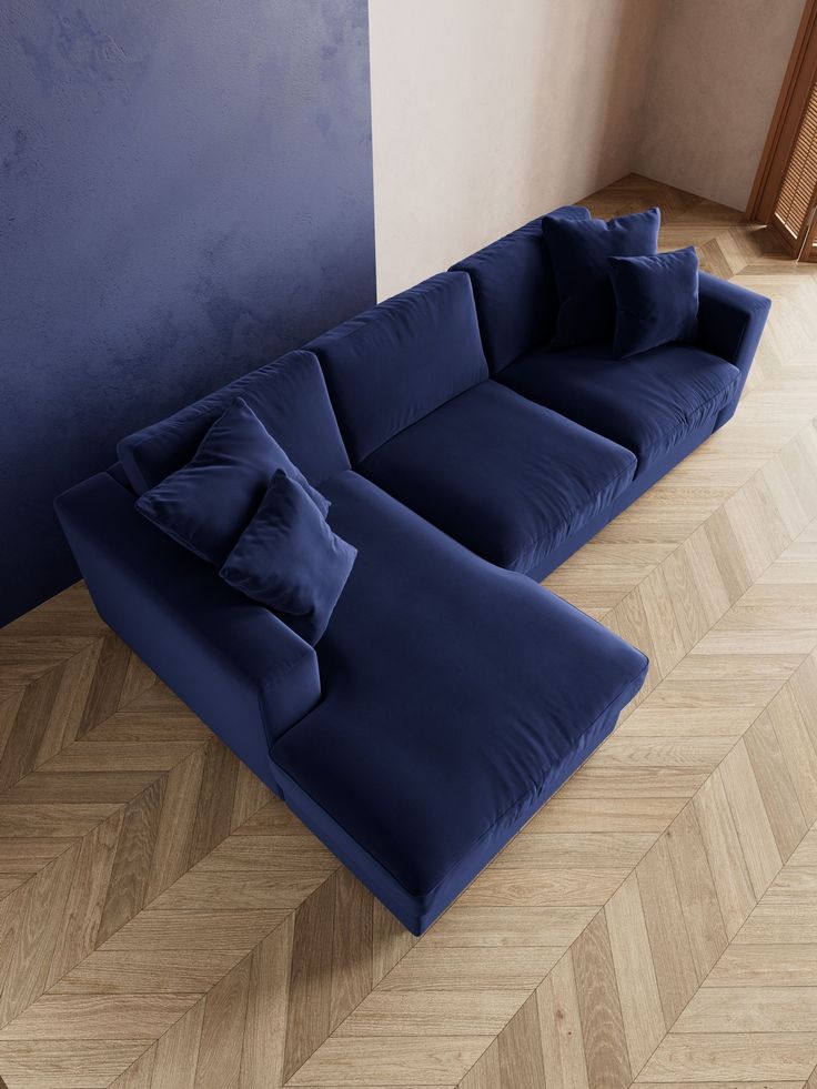 Navy Blue Velvet Chaise Sofa