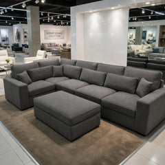 Dark Grey Fabric Corner Sofa with Footstool