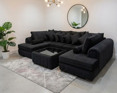 Jet Black Channel-Tufted U-Shape Sofa (XL)